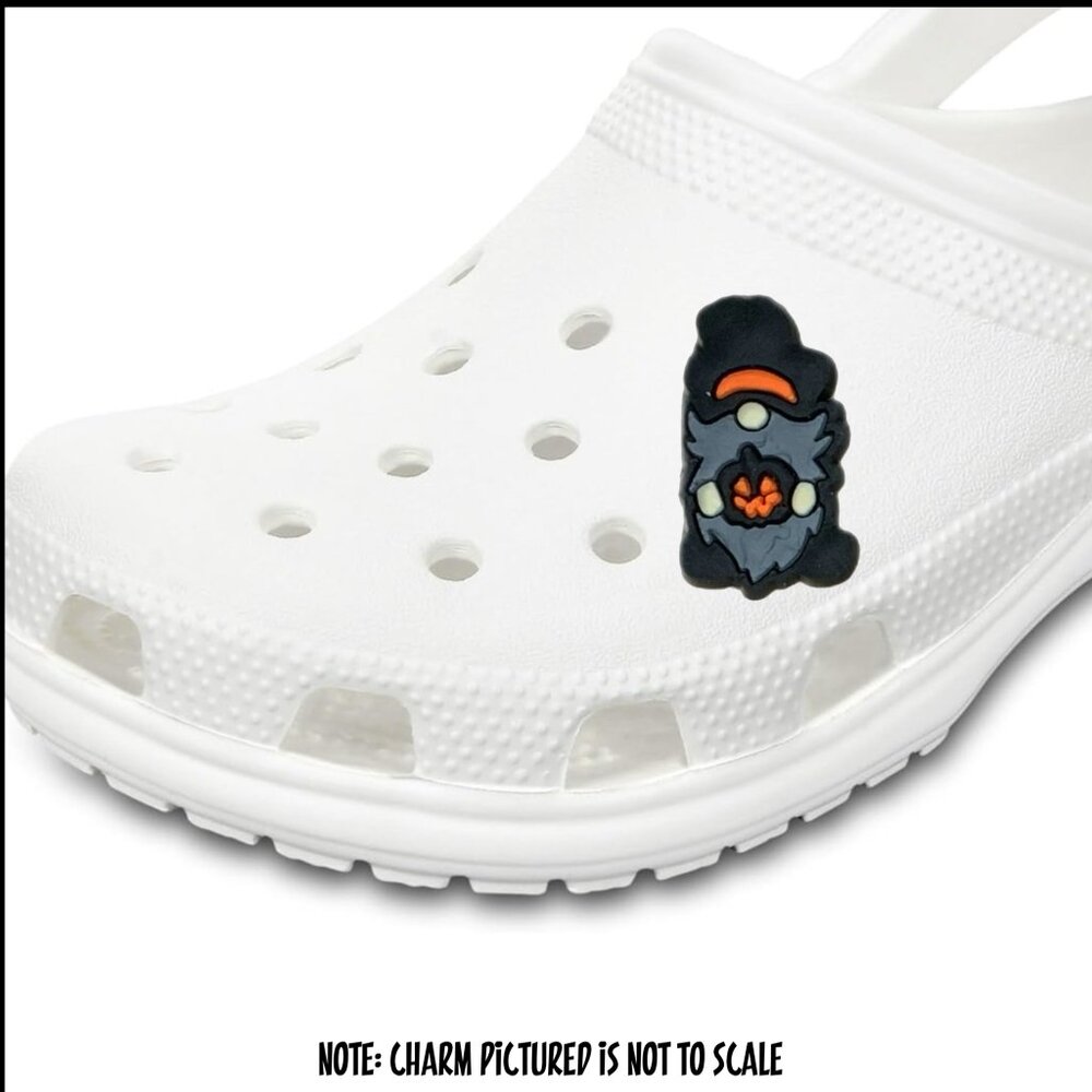 Gnome Wizard Pumpkin Croc Charm Gray Orange Black Halloween